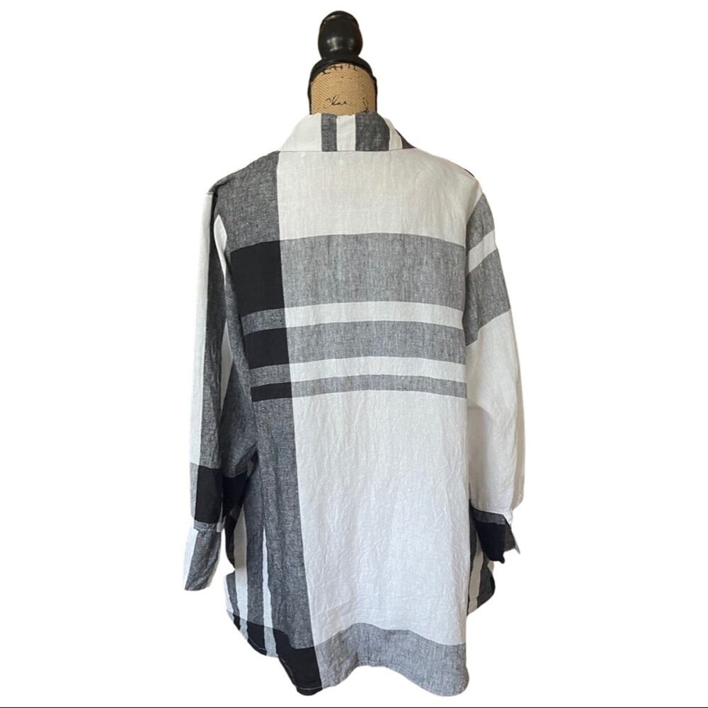 BEAU JOURS Merina Shirt Black & White 100% Linen size LARGE/X-LARGE - Picture 9 of 16